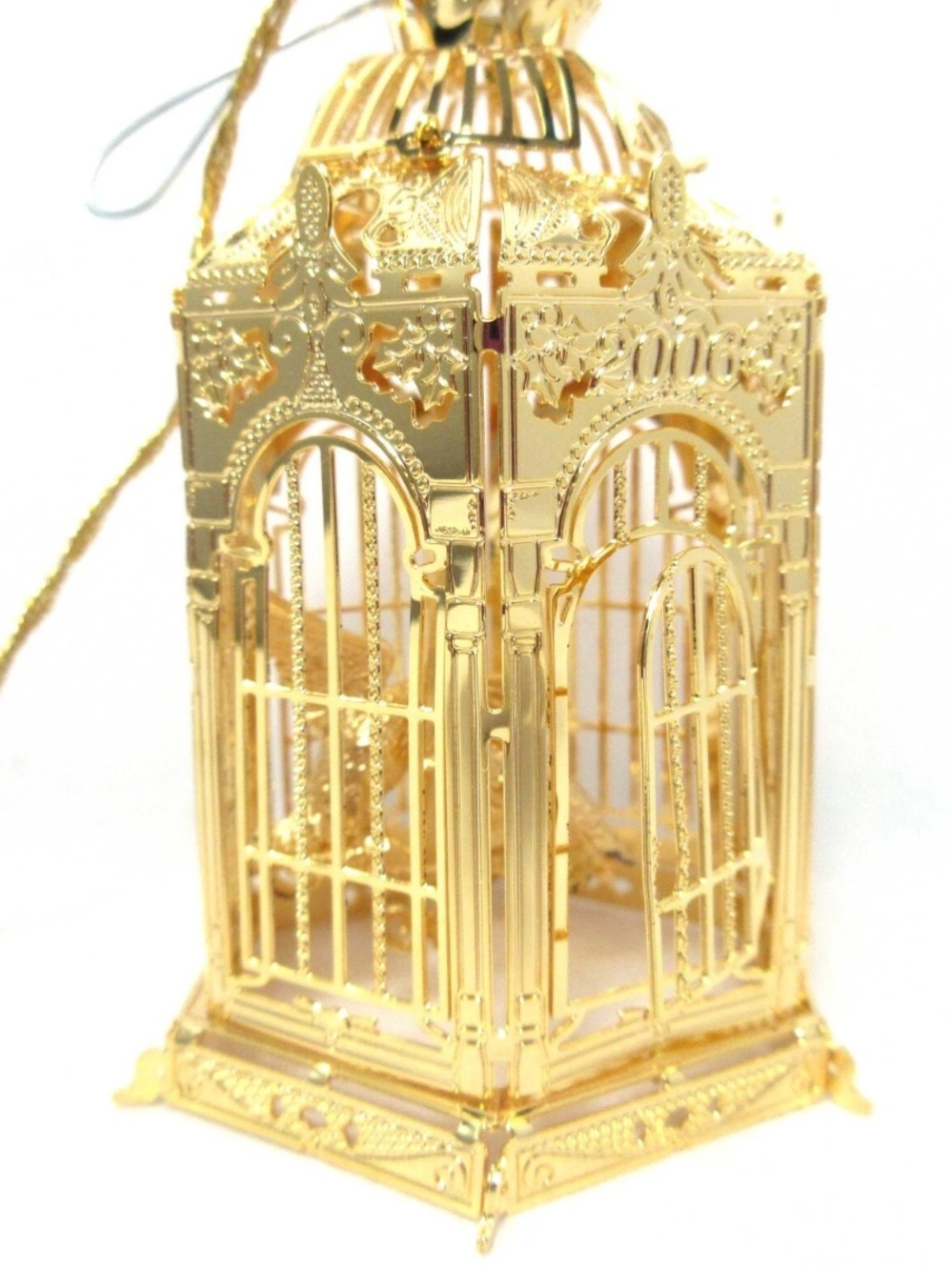 Vintage 2006 Danbury Mint "Festive Bird Cage" Gold-Plated Christmas Ornament